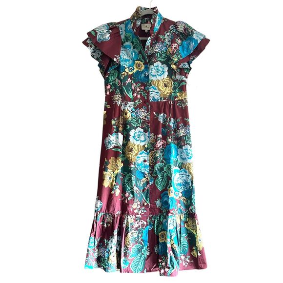 TUCKERNUCK‎ Alice Oxblood Verdant Floral Midi Dress NWT Small - Picture 2 of 5